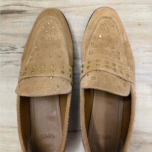 Mango Gold-Studded Tan Loafers